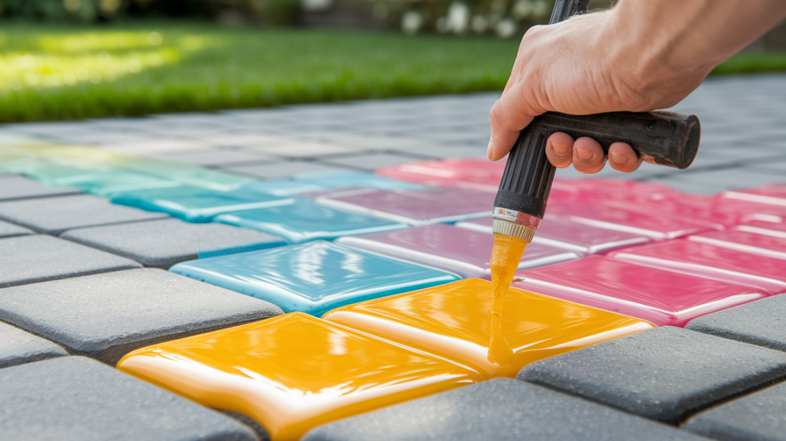 gros-plan-resine-coloree-paves-emboites-jardin