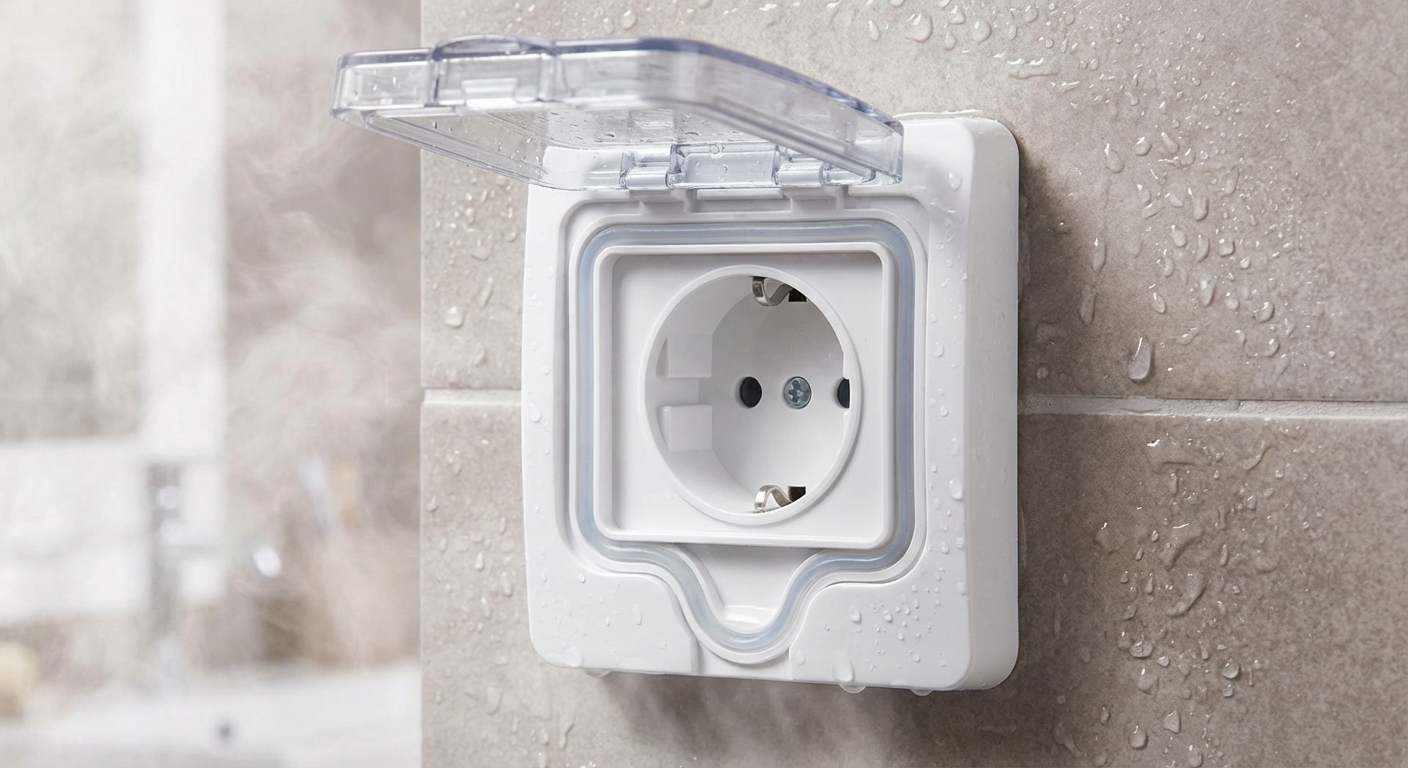 Installation de prises étanches dans une salle de bain moderne