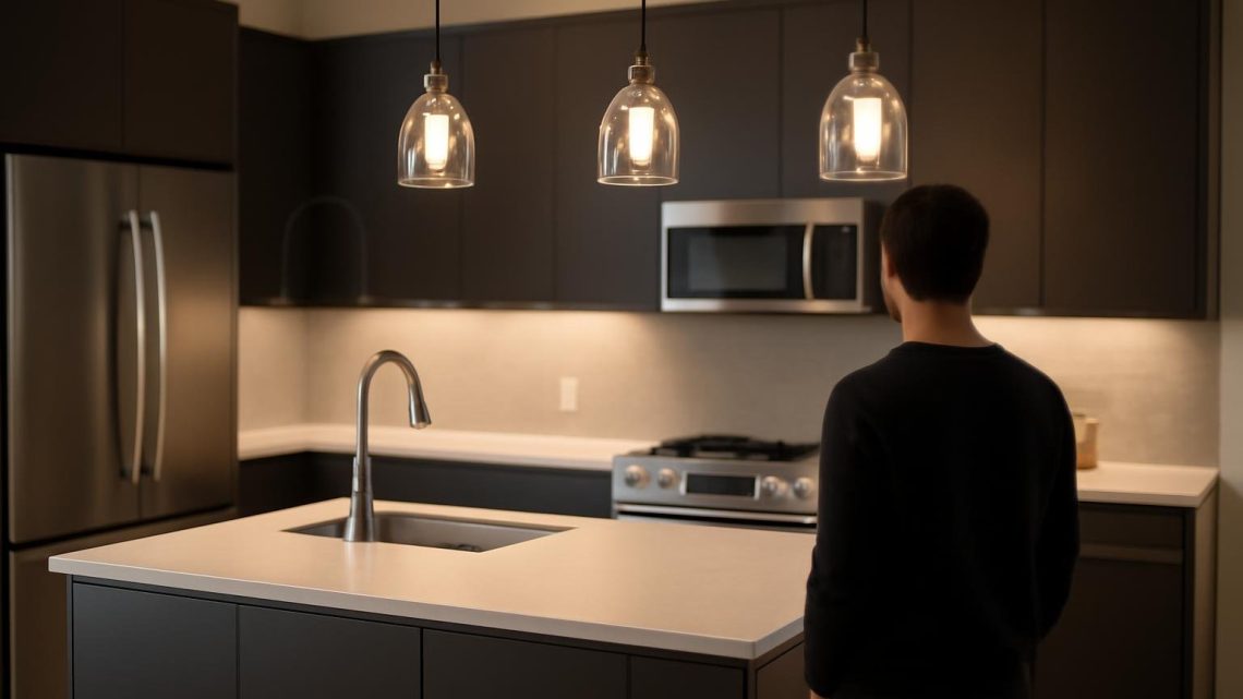 cuisine-moderne-personne-appareils-eclairage
