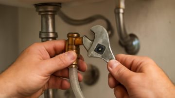 mains-plombier-travail-sous-evier