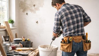 bricoleur-melange-platre-mur-outils