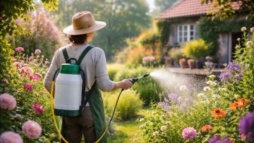 jardin-verdoyant-personne-pulverisateur-fleurs