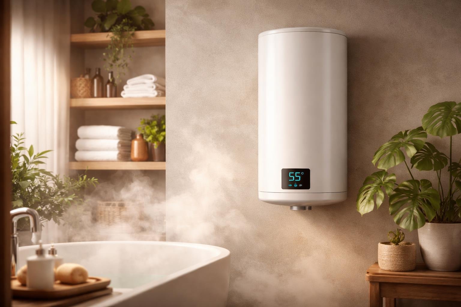 chauffe-eau-salle-bain-elegante-plantes
