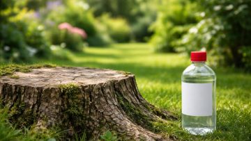 souche-arbre-bouteille-jardin-verdoyant